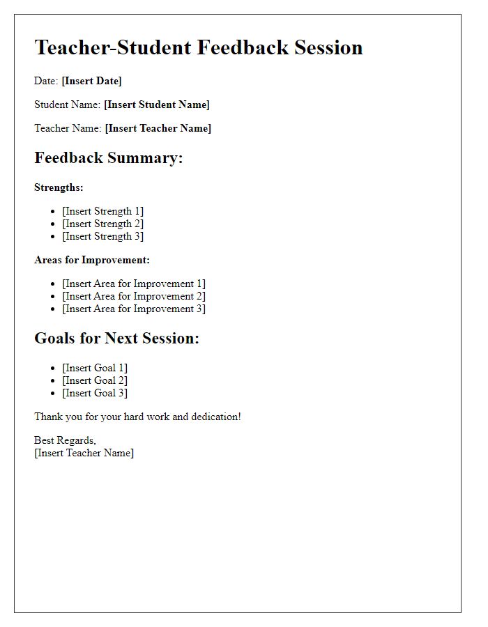 Letter template of teacher-student feedback session