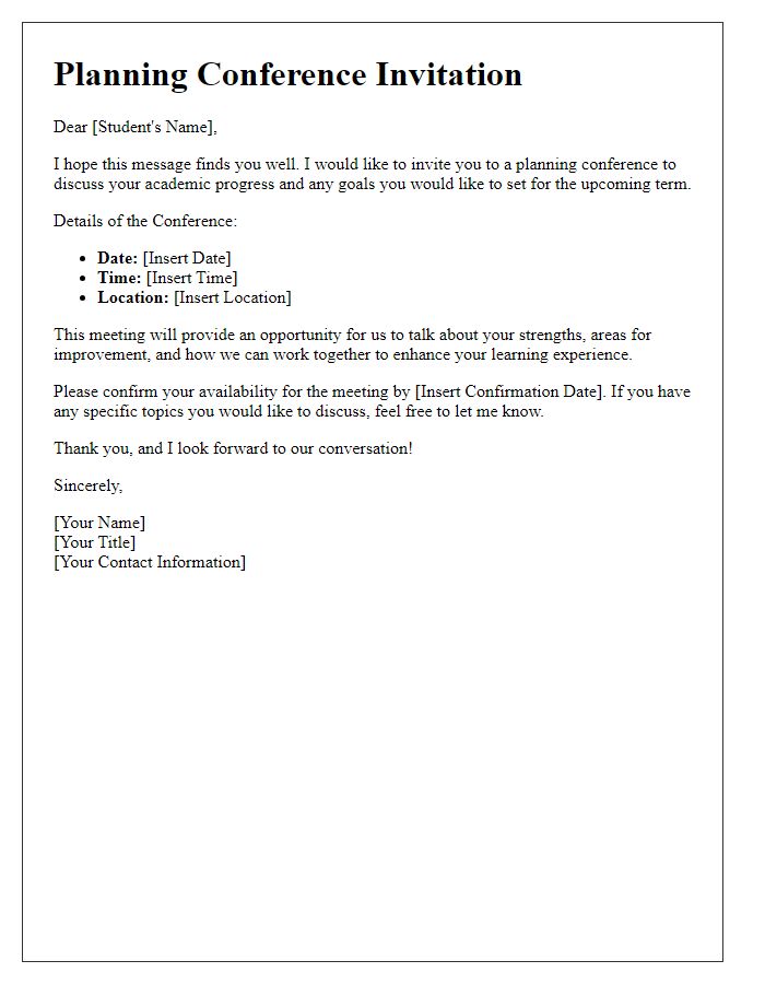 Letter template of teacher-student planning conference