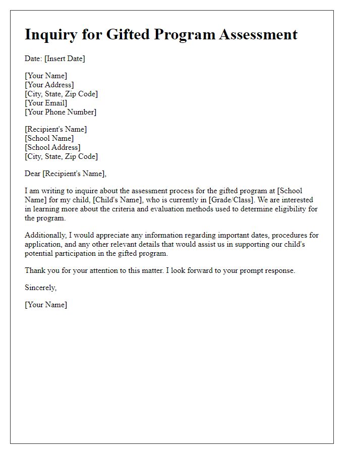 Letter template of inquiry for gifted program assessment.