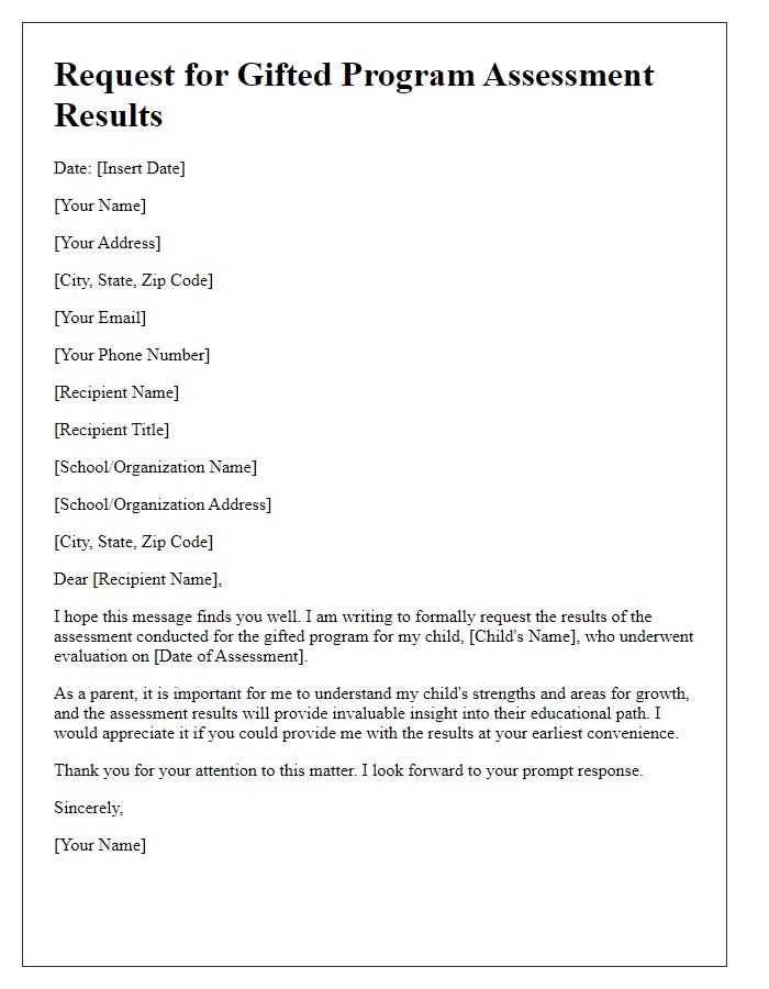 Letter template of request for gifted program assessment results.