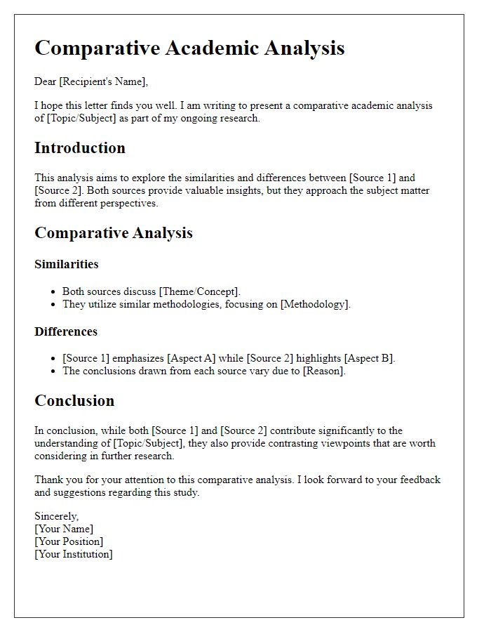 Letter template of comparative academic analysis