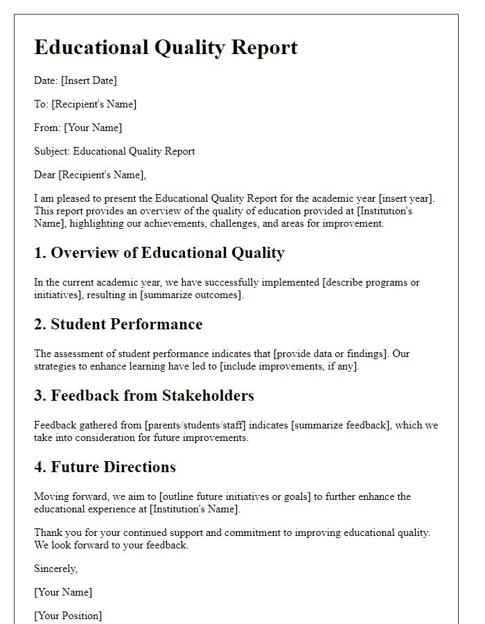 Letter template of educational quality report