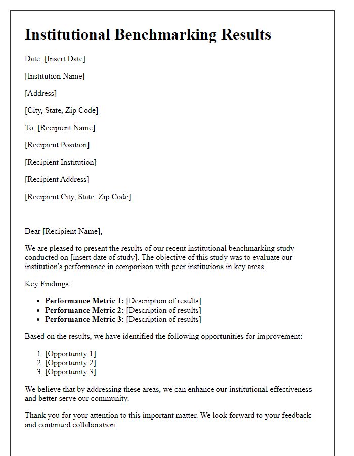 Letter template of institutional benchmarking results