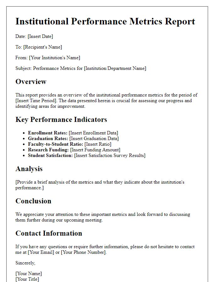 Letter template of institutional performance metrics