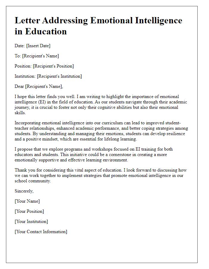 Letter template of addressing emotional intelligence in education