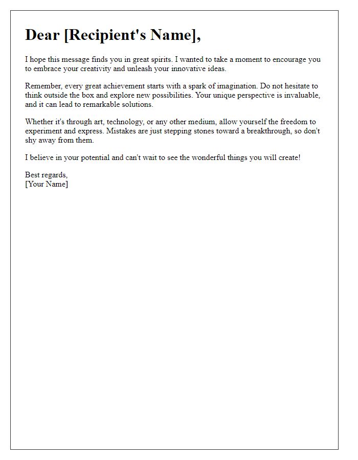 Letter template of encouraging creativity and innovation