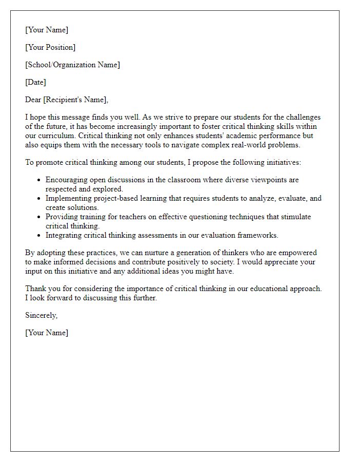 Letter template of promoting critical thinking in students