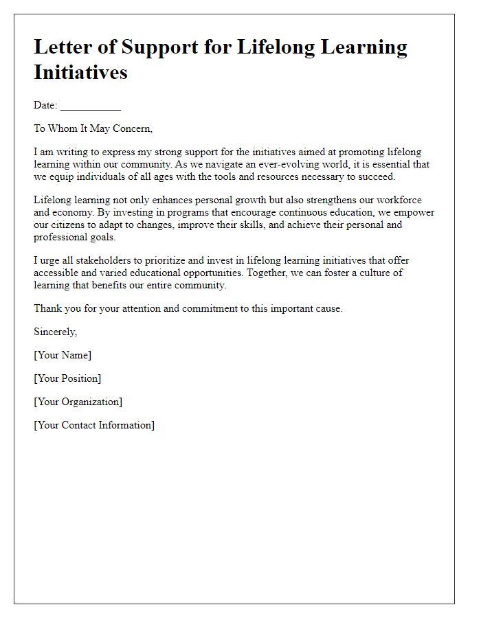 Letter template of supporting lifelong learning initiatives