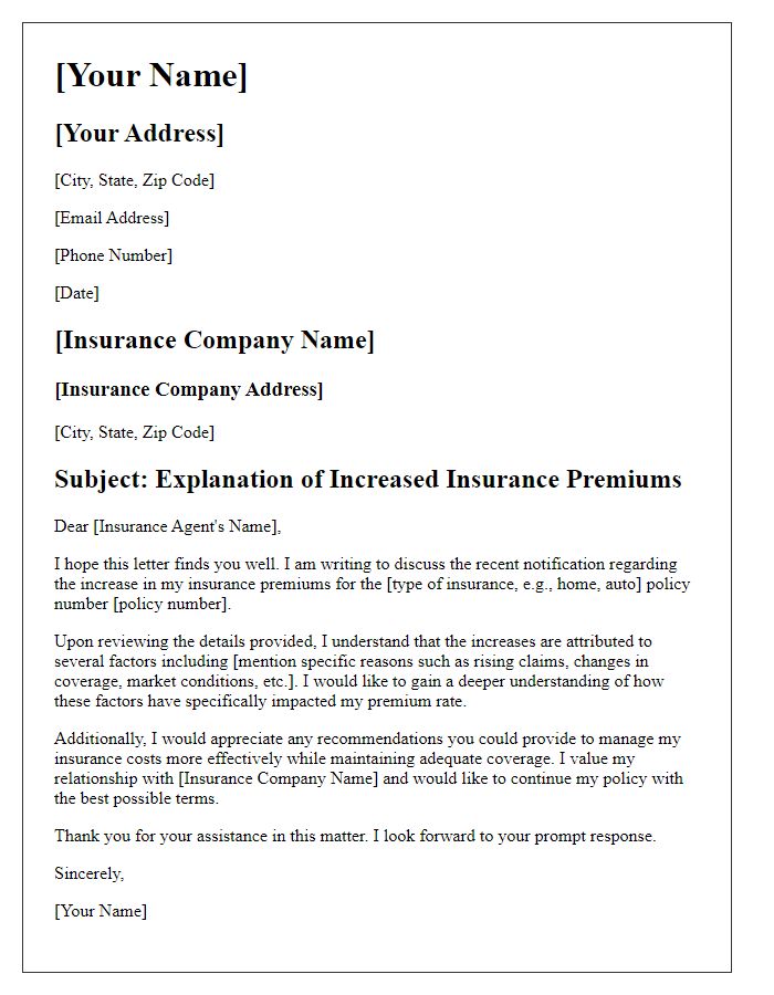 Letter template of explanation for increased insurance costs