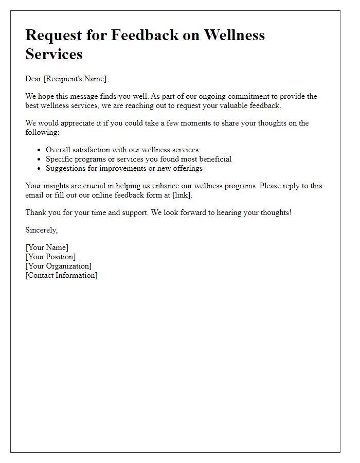 Letter template of feedback request regarding wellness services