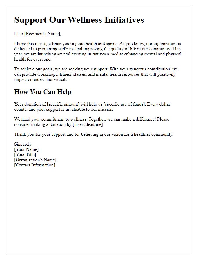 Letter template of fundraising appeal for wellness initiatives