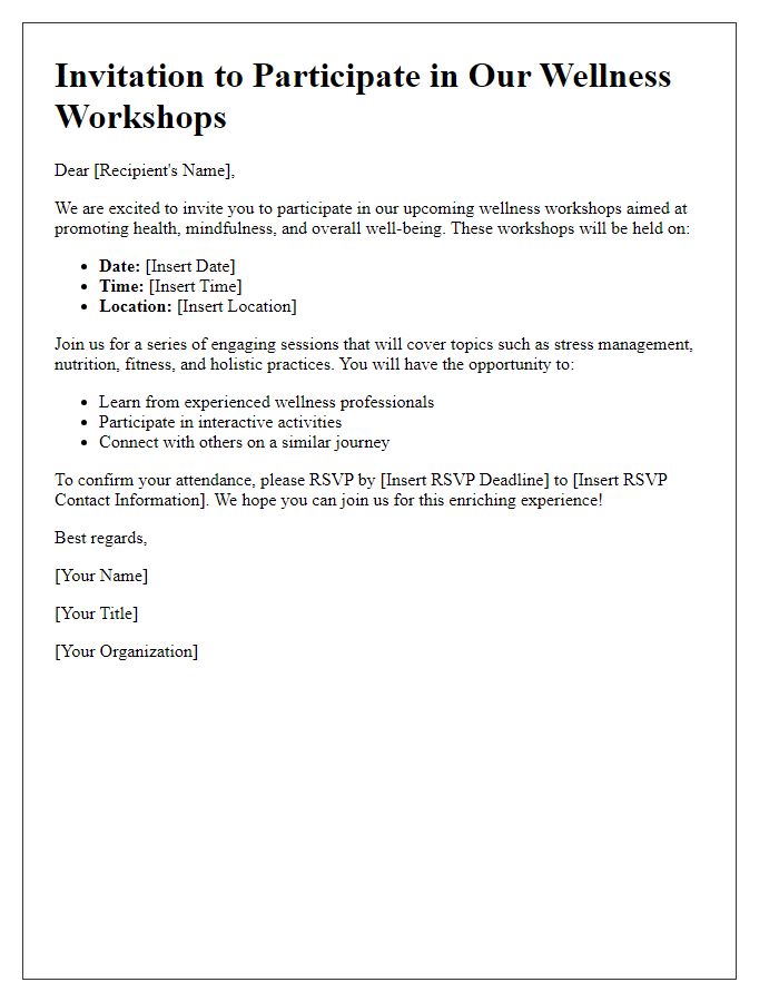 Letter template of invitation to participate in wellness workshops