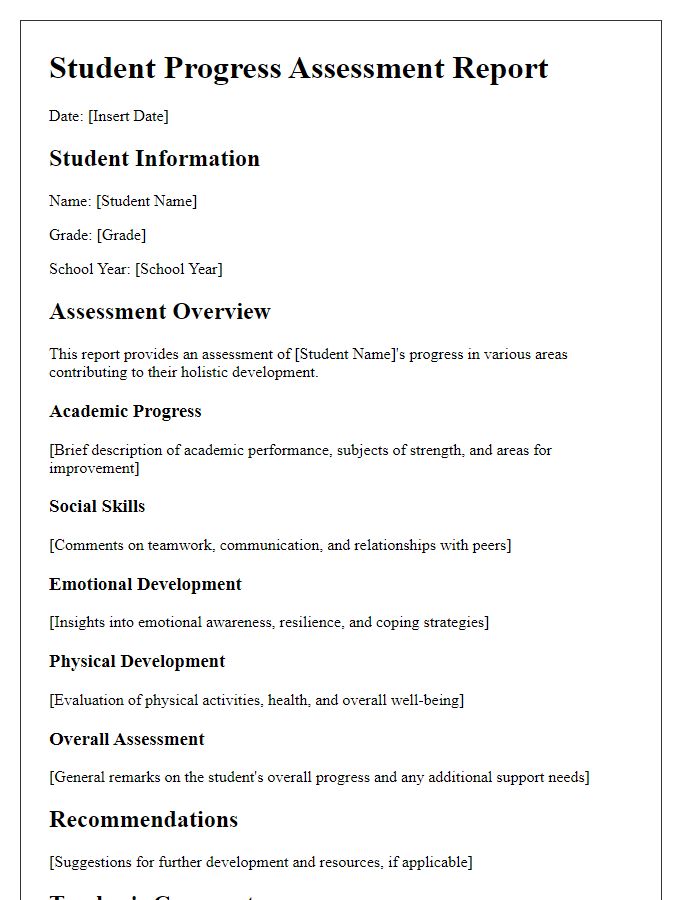 Letter template of student progress assessment for holistic development.