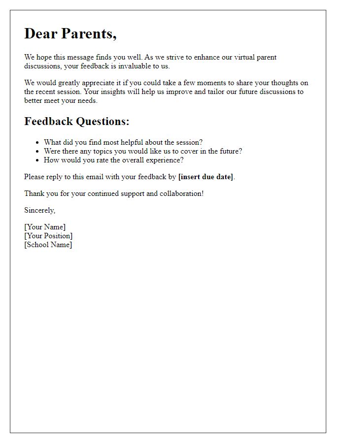 Letter template of feedback request for virtual parent discussions