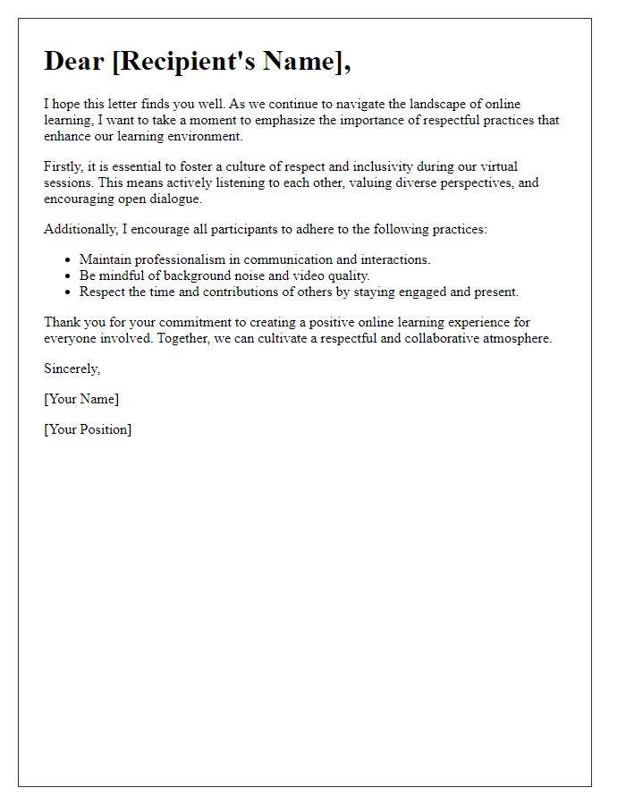 Letter template of respectful online learning practices