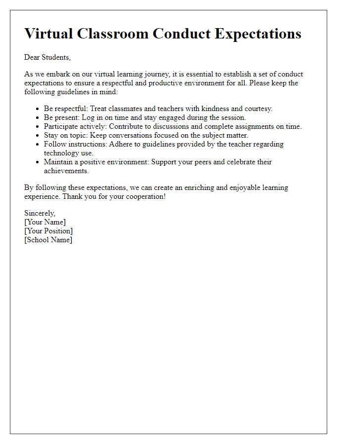 Letter template of virtual classroom conduct expectations