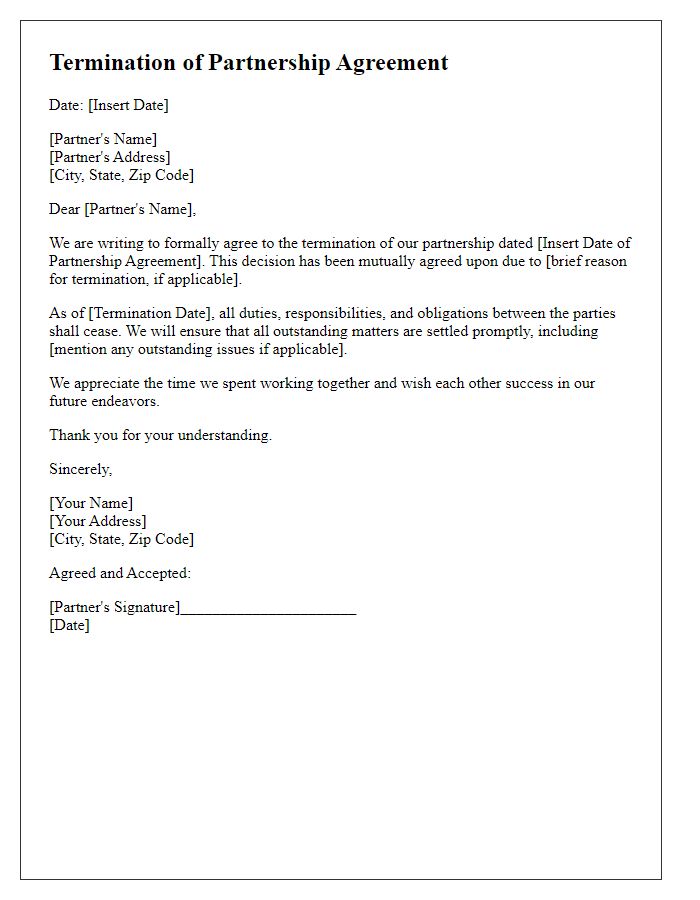 Letter template of agreement to terminate partnership