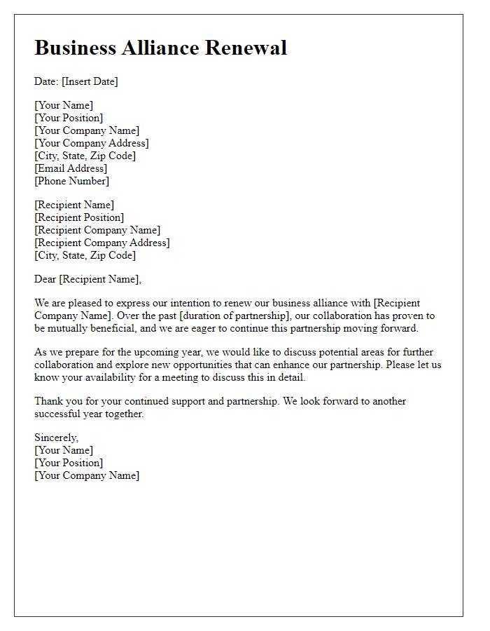 Letter template of business alliance renewal