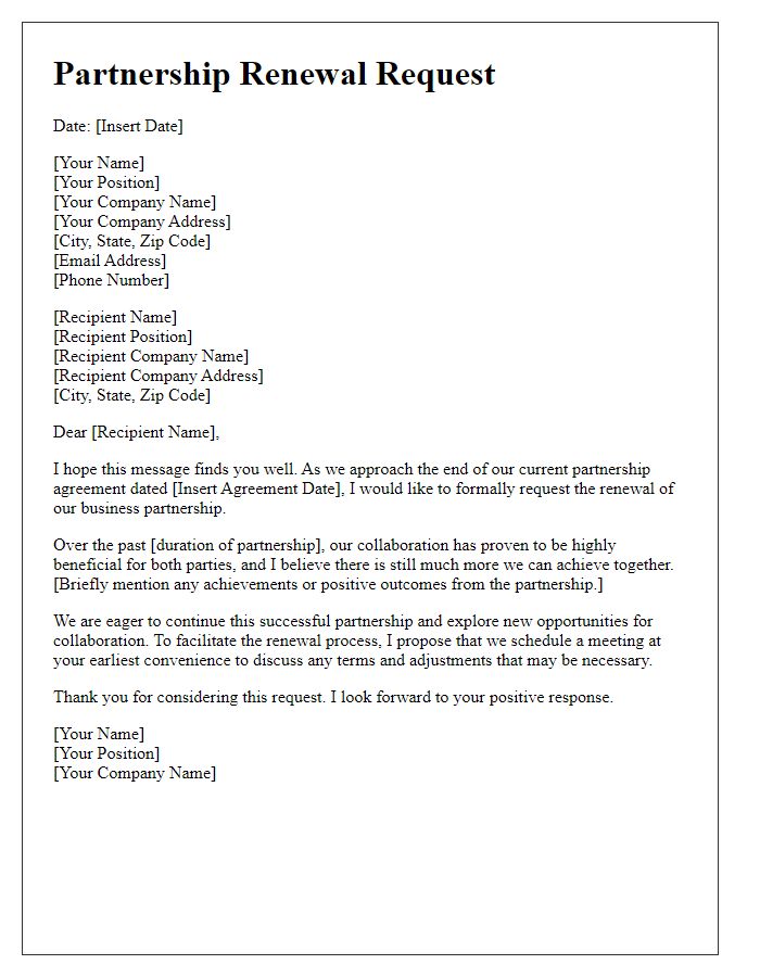 Letter template of business partnership renewal request