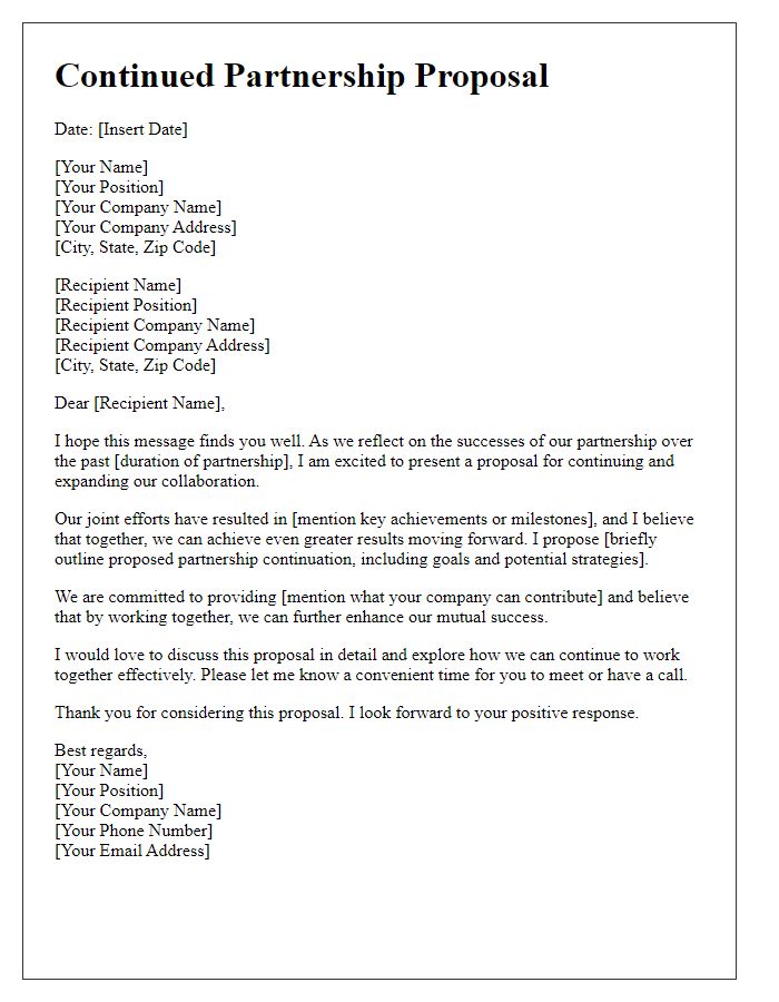 Letter template of continued partnership proposal