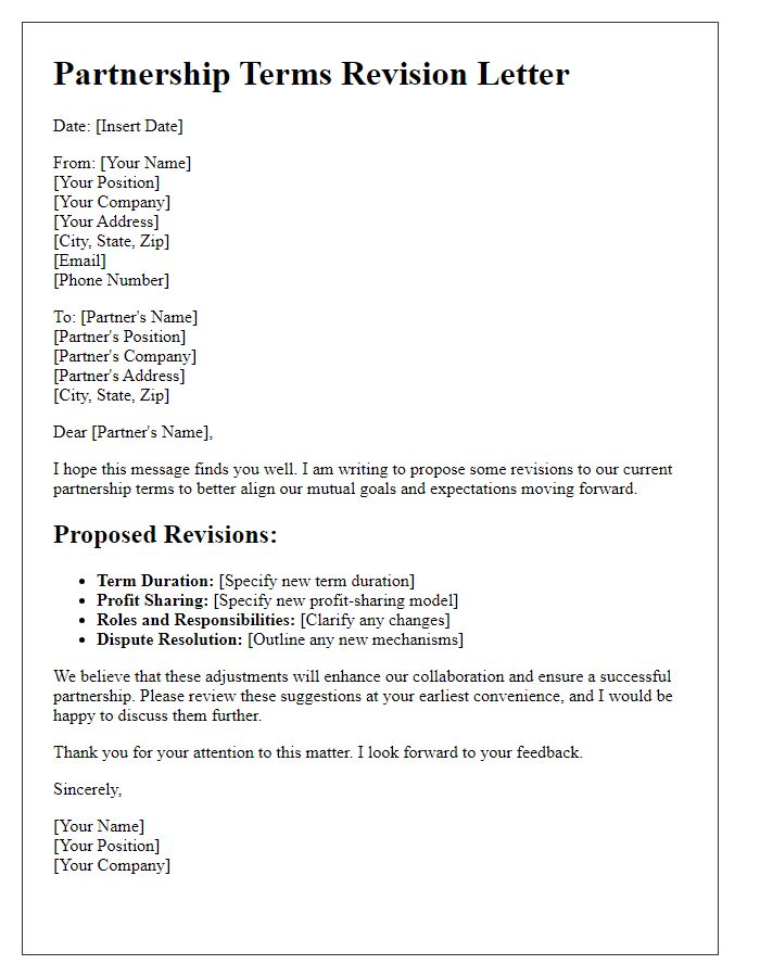 Letter template of partnership terms revision