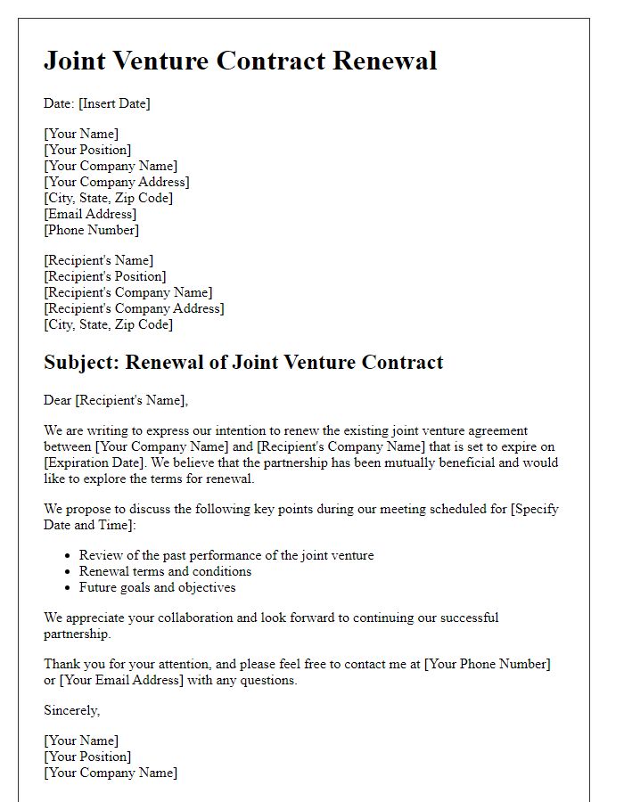 Letter template of renewing joint venture contract