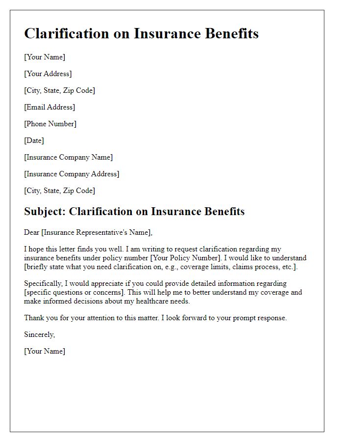 Letter template of clarification on insurance benefits