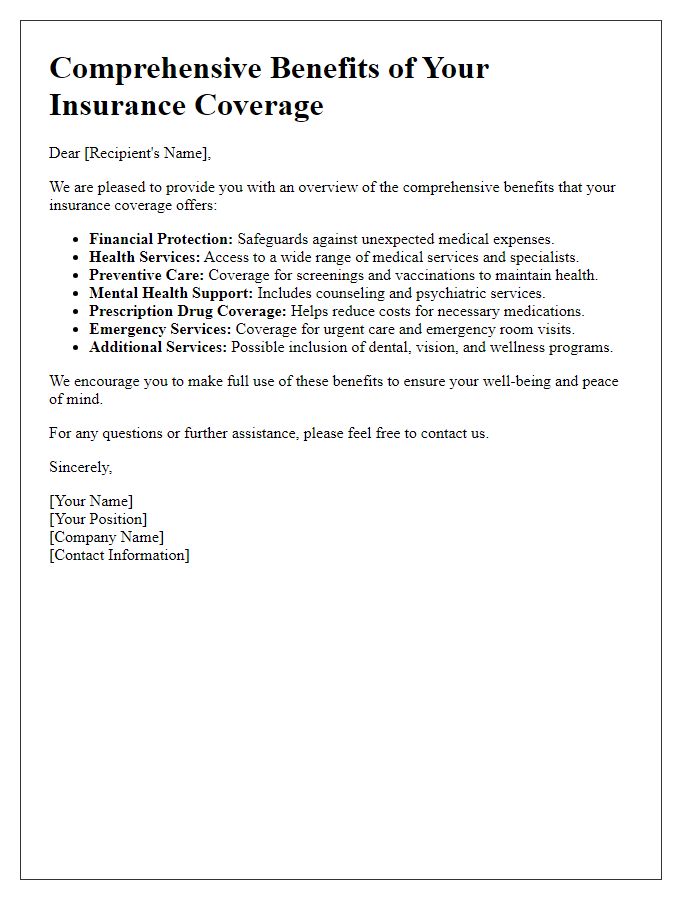 Letter template of comprehensive benefits of insurance coverage