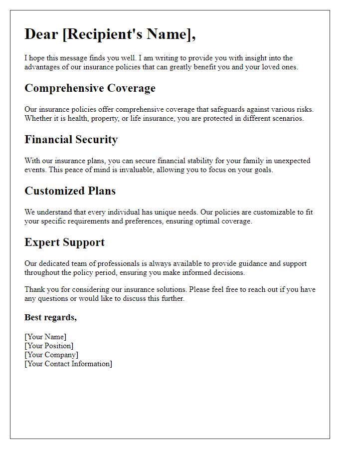 Letter template of insight into insurance policy advantages