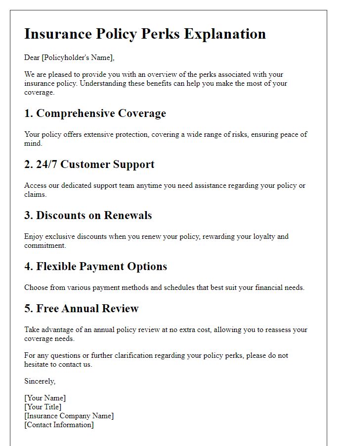 Letter template of insurance policy perks explanation