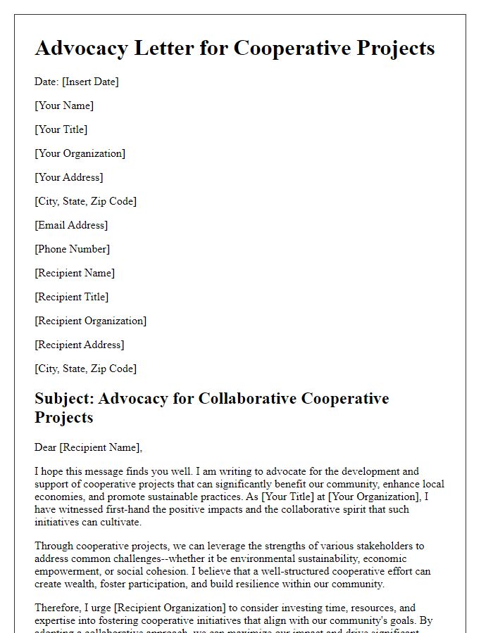 Letter template of advocacy for cooperative projects