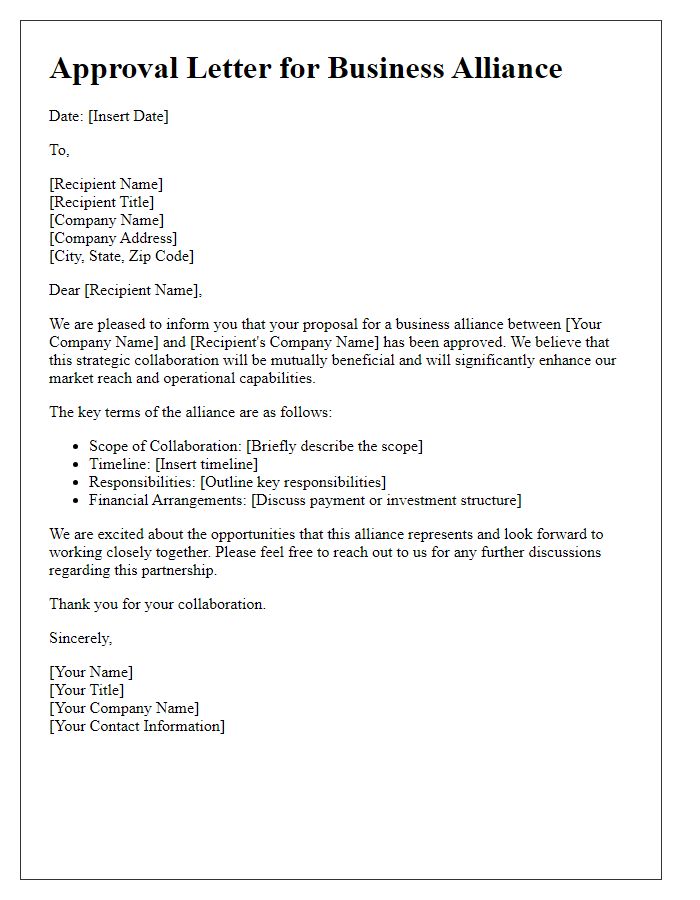 Letter template of approval for business alliances