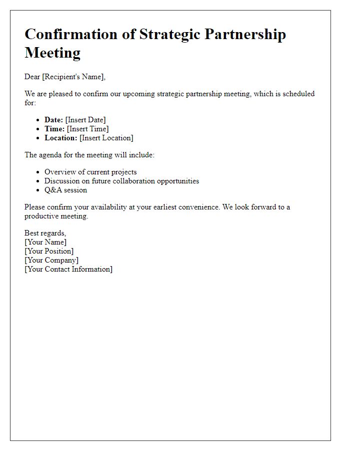 Letter template of confirmation for strategic partnership meeting.