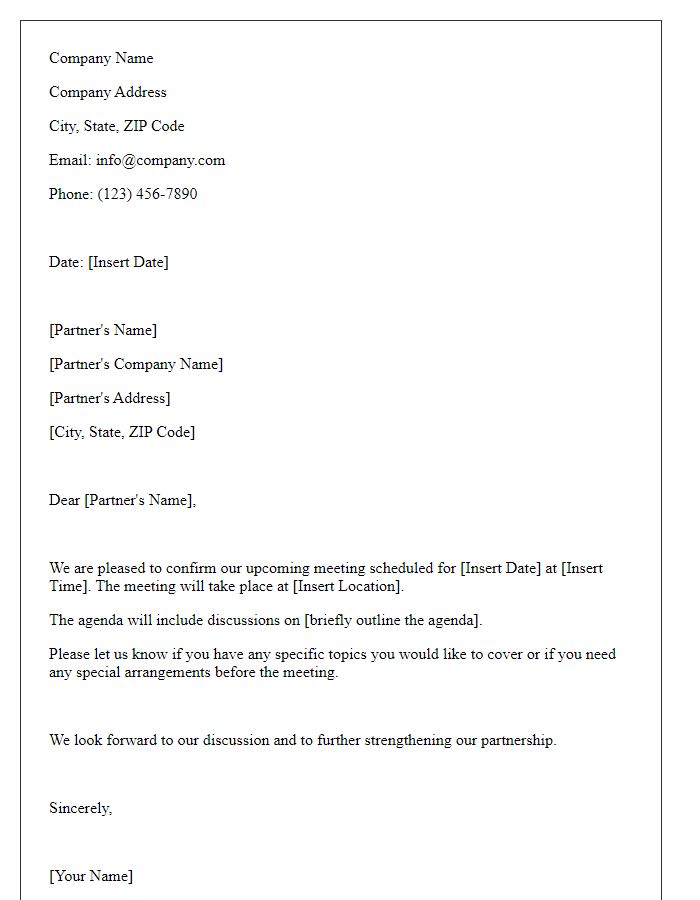 Letter template of official confirmation for business partner meeting.