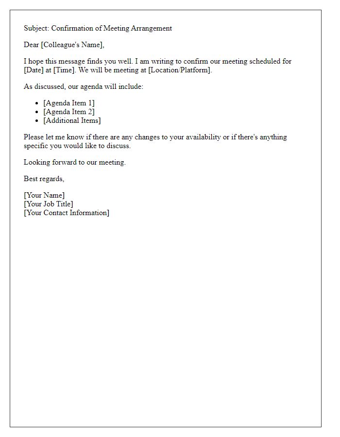 Letter template of verifying meeting arrangement with colleague.