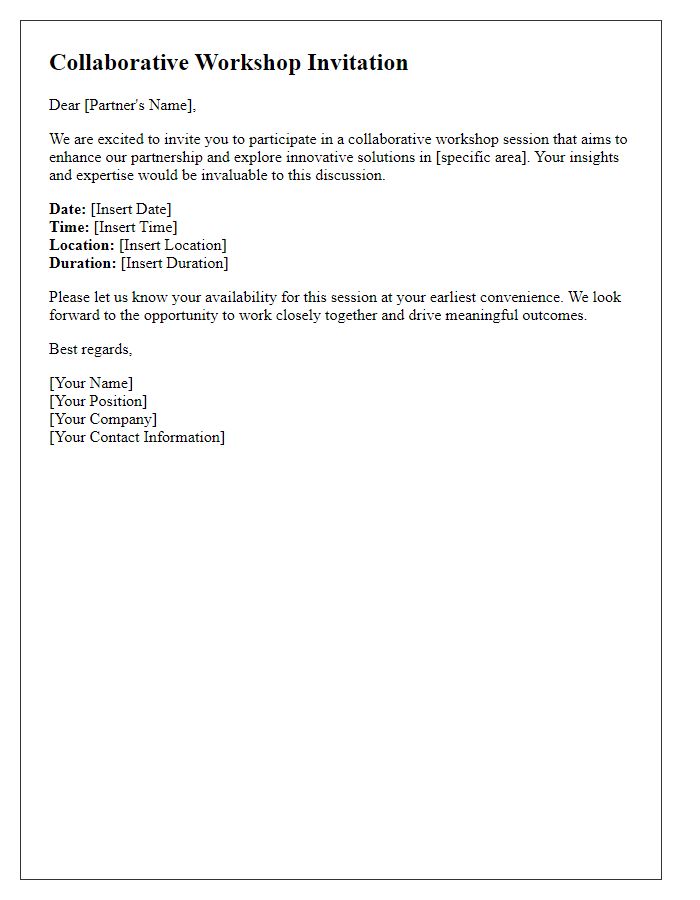 Letter template of collaborative invitation to business partner for workshop session