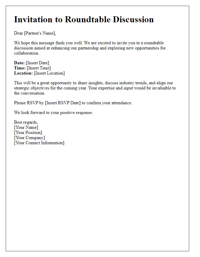 Letter template of engagement invitation to business partner for roundtable discussion