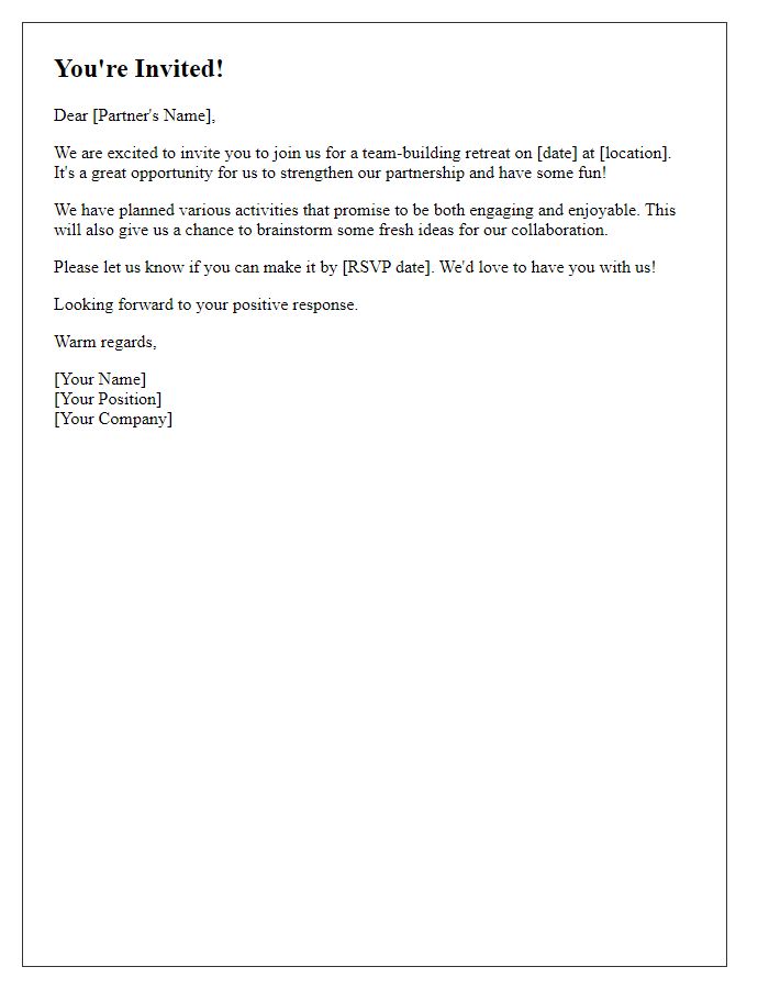 Letter template of informal invitation to business partner for team-building retreat