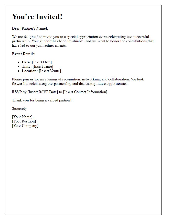 Letter template of partnership appreciation invitation for joint event