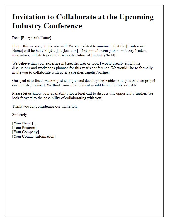 Letter template of strategic collaboration invitation for industry conference