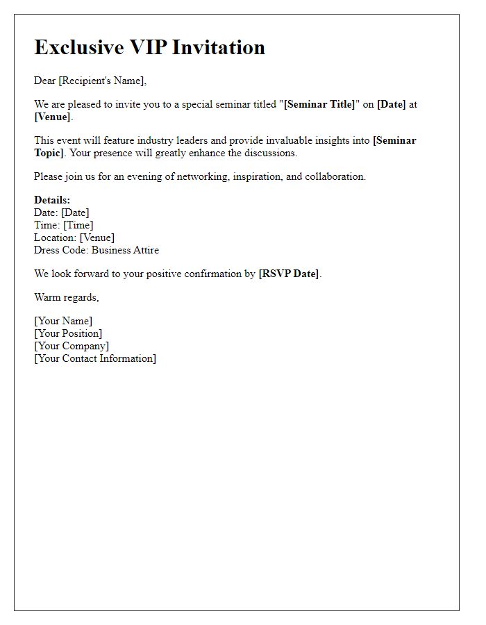 Letter template of VIP invitation to business partner for special seminar