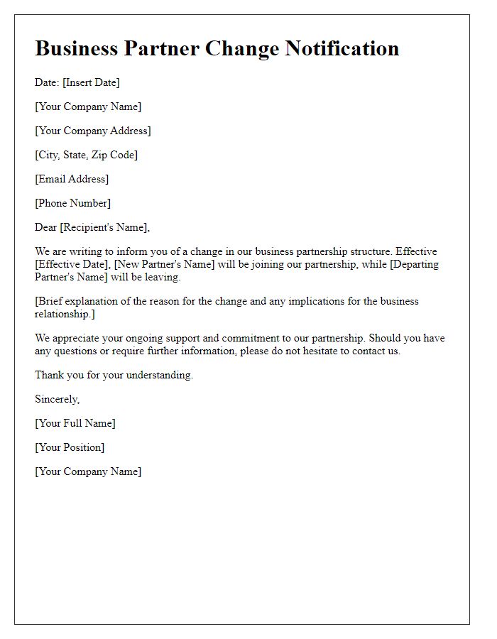 Letter template of business partner change notification