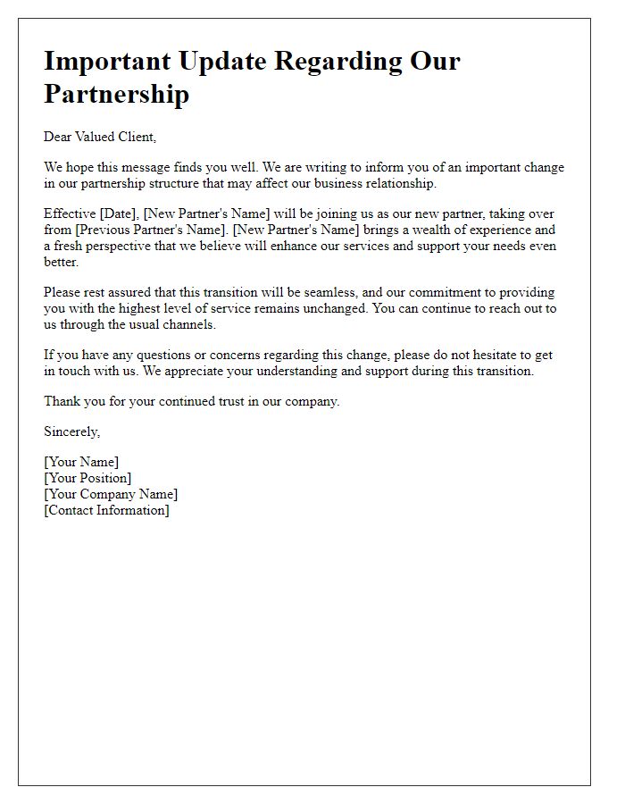 Letter template of informing clients about partner change