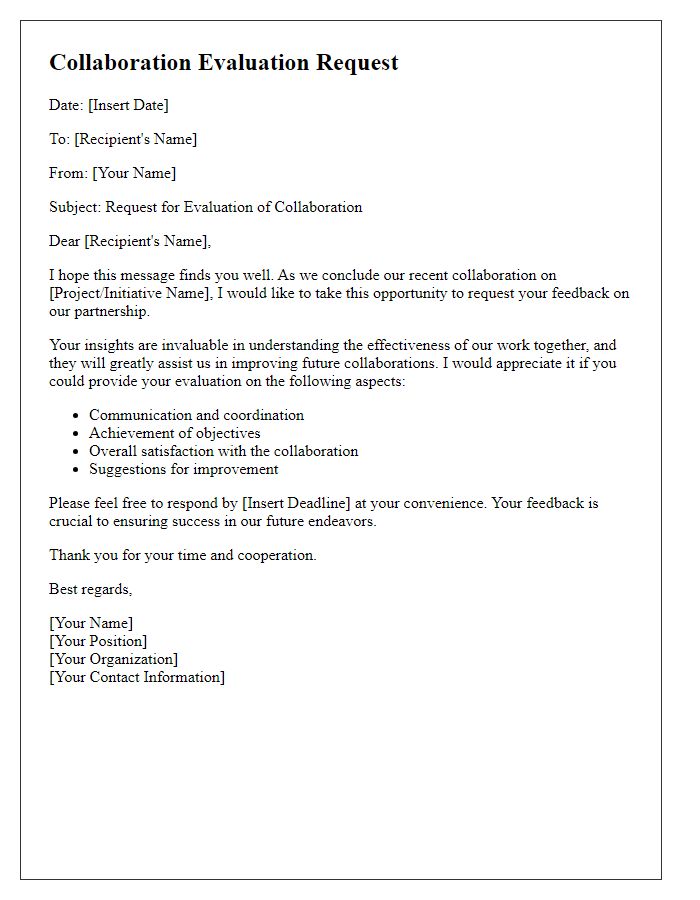 Letter template of collaboration evaluation request