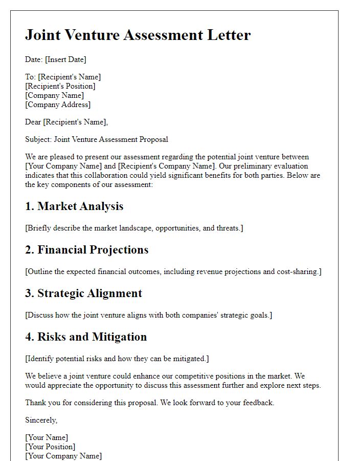 Letter template of joint venture assessment