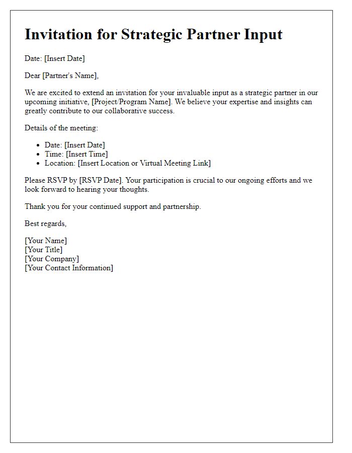 Letter template of strategic partner input invitation