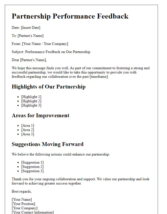 Letter template of partnership performance feedback