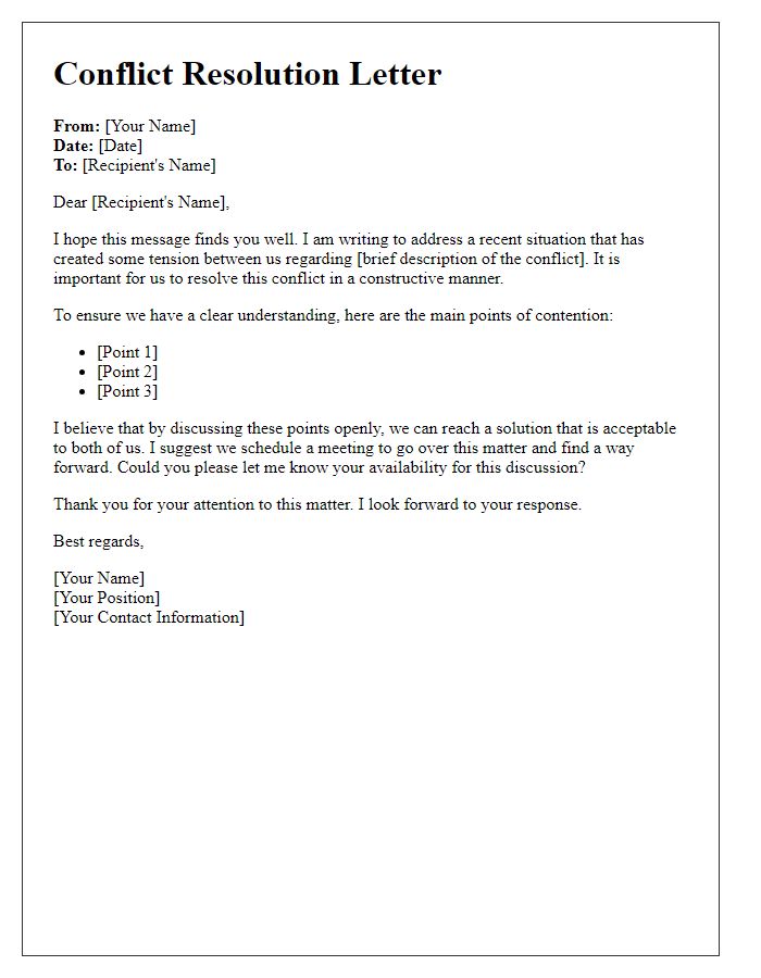 Letter template of conflict resolution for collaborators.