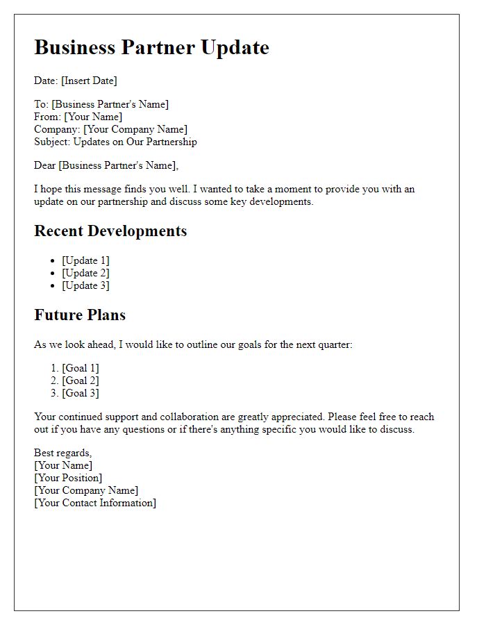 Letter template of business partner communication update