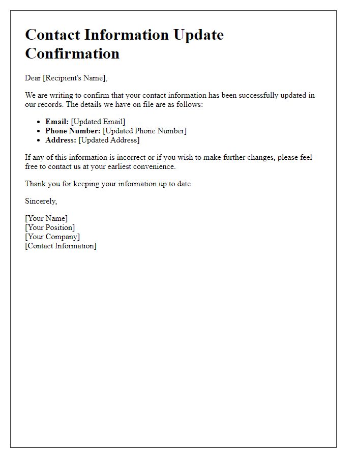 Letter template of confirmation for updated contact information